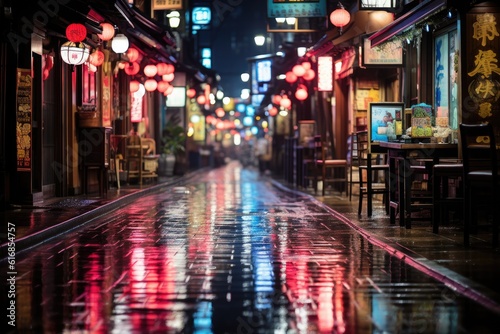 Neon Reflection - Rainy Night in a Vibrant Tokyo Street. Generative AI
