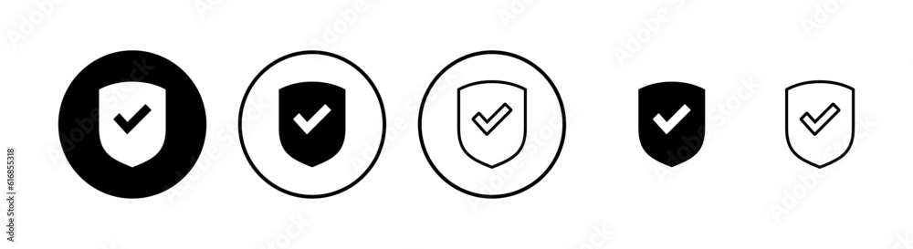 Shield check mark logo icons set. Protection approve sign. Safe icon vector Shield check mark logo icons set. Protection approve sign. Safe icon vector