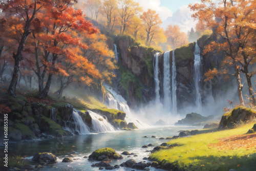 waterfall in autumn generative ai