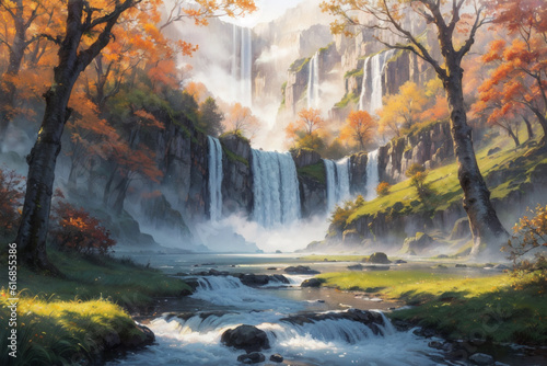 waterfall in autumn generative ai