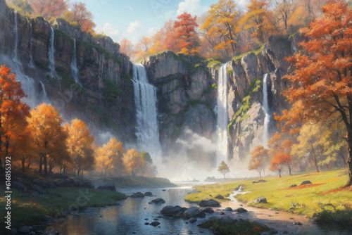 waterfall in autumn generative ai © Ent