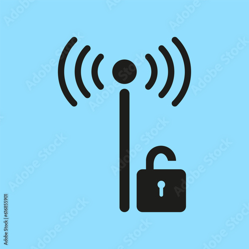 WIFI Icon. Free internet network. Wi Fi open lock. Vector illustration. stock image.