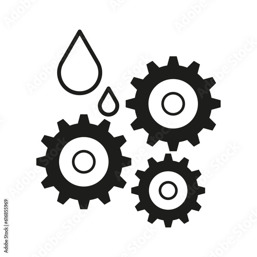 Lubricant oil drop and gear icon. Vector illustration. stock image.