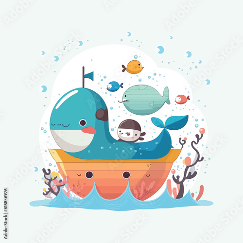vector cute sea cartoon style