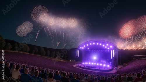 A Sublime View Of A Concert With Fireworks In The Sky AI Generative