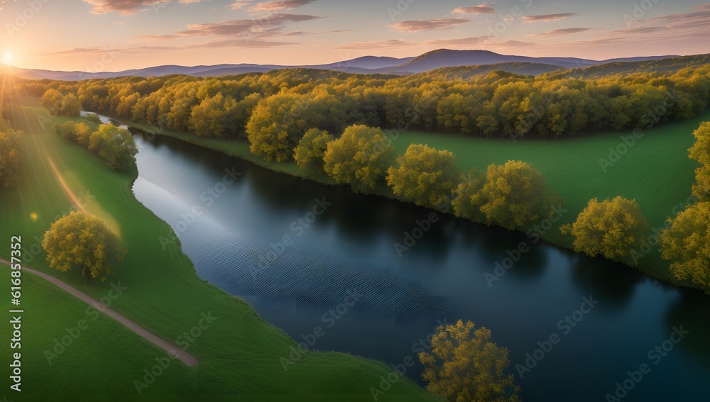A Scene Of A Visually Mesmerizing View Of A River And A Forest AI Generative