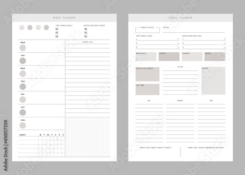 Set of Week planner. (Pastel) Minimalist planner template set. Vector illustration. 