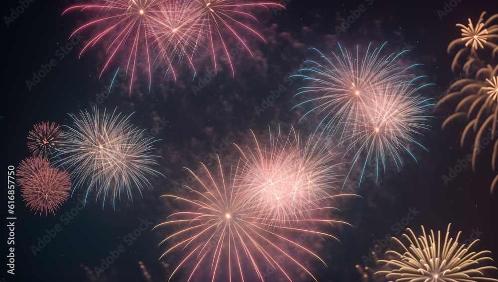 A Scene Of A Beautifully Elegant Fireworks Display With Multiple Colors AI Generative