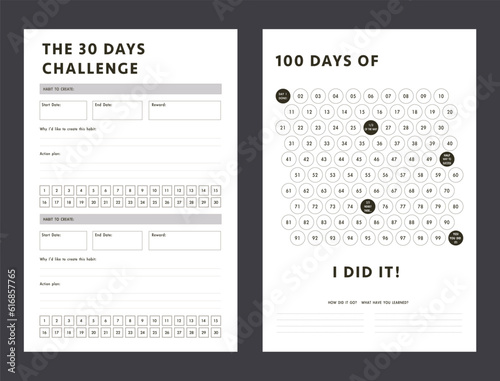 The 30 Days and 100 Days Challenge planner. (Black) 