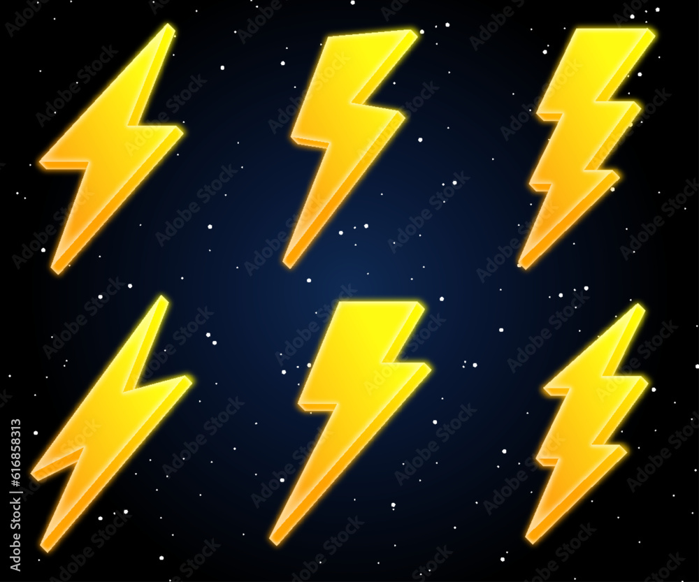 thunder flash lightning bolt 3d thunderbolt art realistic design icon set collection vector illustration thunder flash lightning bolt 3d thunderbolt art realistic design icon set collection vector illustration