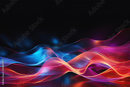 Generative AI Illustration of Sublime Neon Light Waves Creating an Abstract Mood Lighting Background