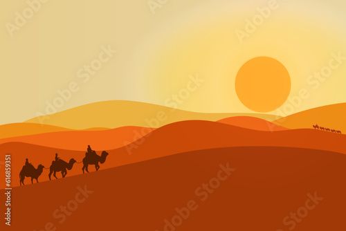 camel and sunset in desert