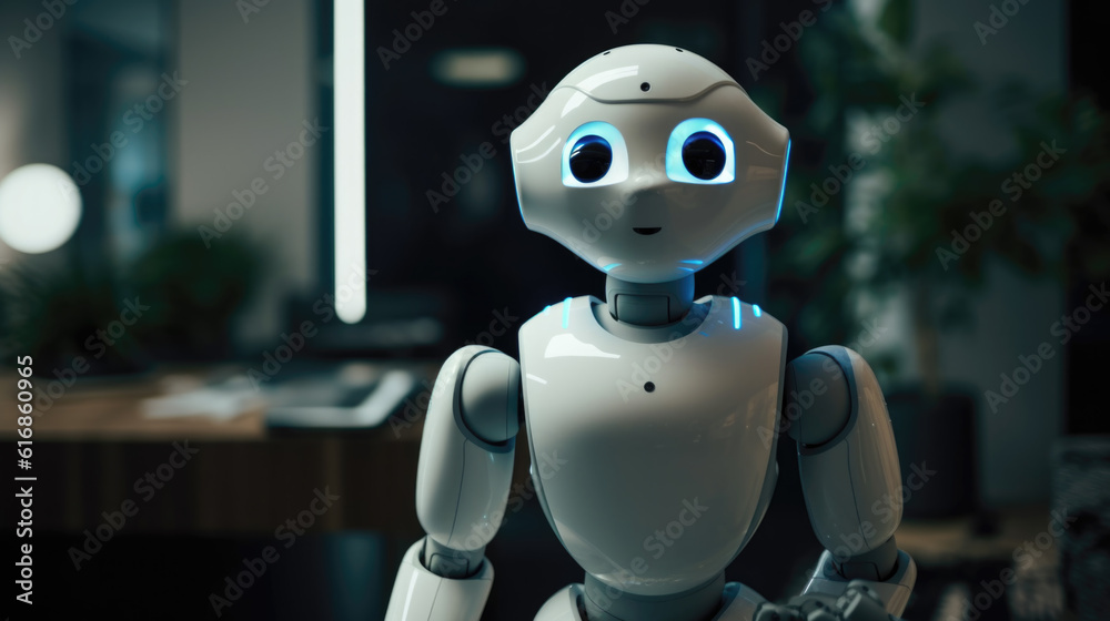 Cute Friendly AI Robot Assistant in the Home Futuristic Generative AI Cute Friendly AI Robot Assistant in the Home Futuristic Generative AI