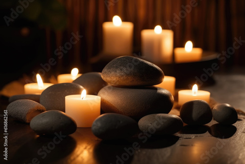 Candles and Stones in a Zen Spa Resort Luxury Ambiance Relaxation Generative AI 