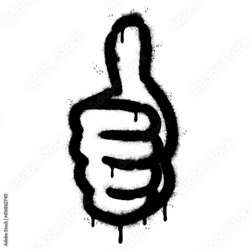 Spray Painted Graffiti Thumbs up icon Sprayed isolated. graffiti Like symbol with over spray in black over white.