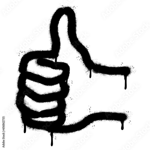 Spray Painted Graffiti Thumbs up icon Sprayed isolated. graffiti Like symbol with over spray in black over white.