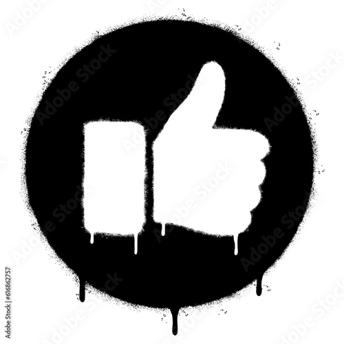 Spray Painted Graffiti Thumbs up icon Sprayed isolated. graffiti Like symbol with over spray in black over white.