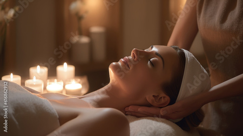 Masseuse Giving Woman A Massage in Spa Surrounded by Candles Zen Resort Luxury Ambiance Relaxation