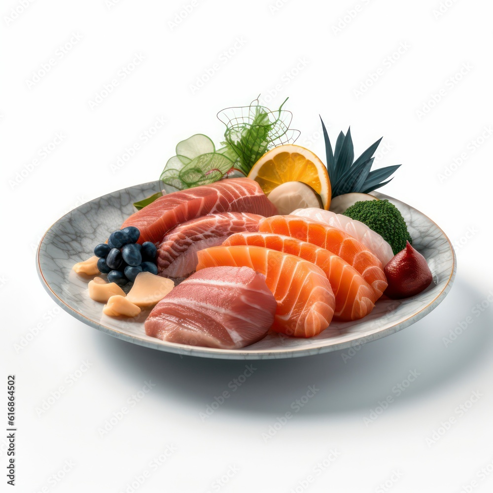 a plate of sashimi on white background for food photography generative ai a plate of sashimi on white background for food photography generative ai