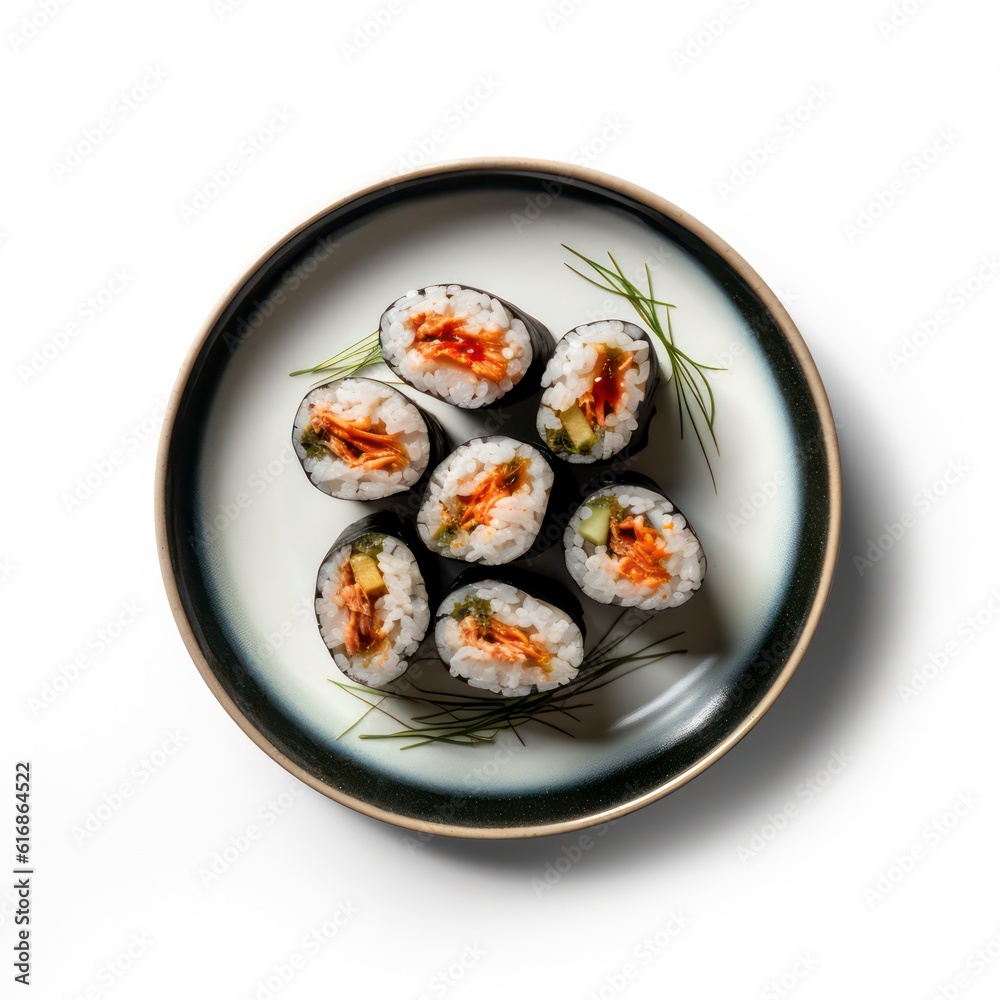 a plate of kimbap on white background for food photography generative ai a plate of kimbap on white background for food photography generative ai