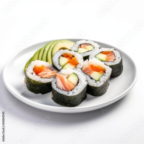 a plate of sushi roll on white background for food photography generative ai