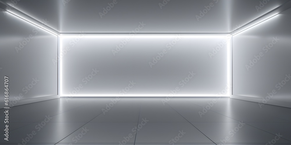 Empty light and dark interior background. White geometrically textured 3D empty wall and smooth light floor with beautiful lighting Empty light and dark interior background. White geometrically textured 3D empty wall and smooth light floor with beautiful lighting