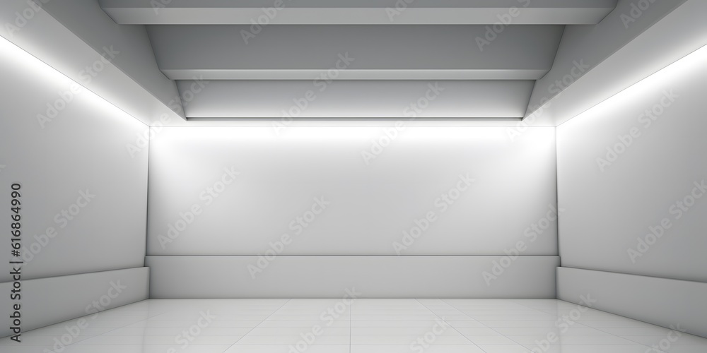 Empty light and dark interior background. White geometrically textured 3D empty wall and smooth light floor with beautiful lighting Empty light and dark interior background. White geometrically textured 3D empty wall and smooth light floor with beautiful lighting