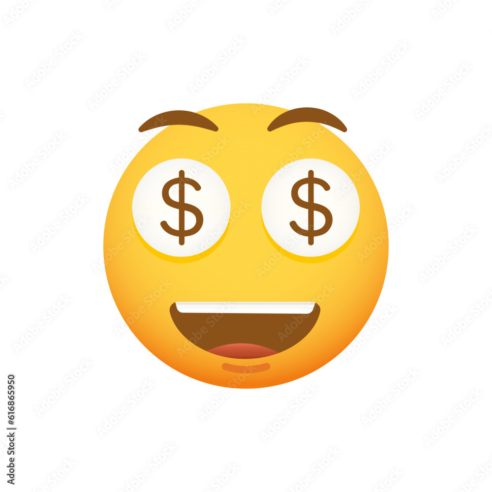 Cute emoticon hypnotized with money. Vector smiley emoji yellow icon