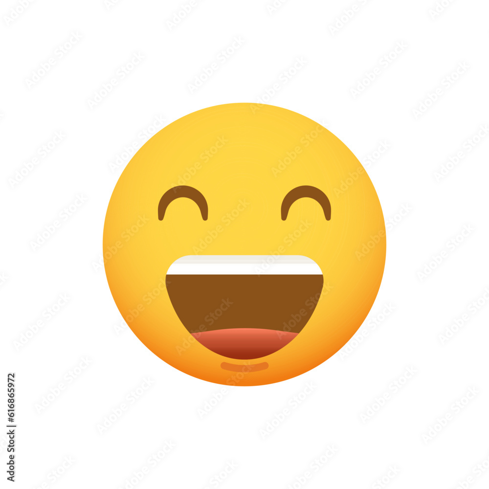 Emoticon smiley with a huge smile on his face. Vector emoji yellow icon