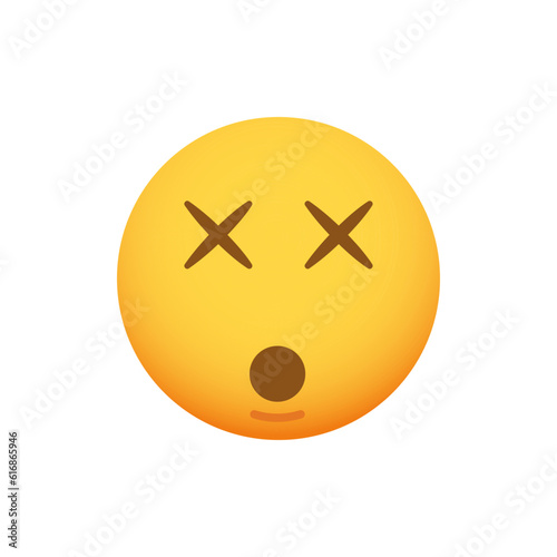 Dizzy emoticon face. Vector emoji with cross-eyed face. Smiley icon with a KO mindblown expression
