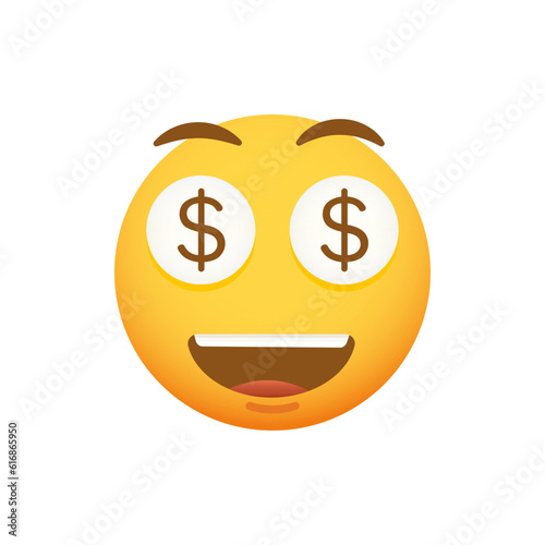 Cute emoticon hypnotized with money. Vector smiley emoji yellow icon for all money and wealth concepts