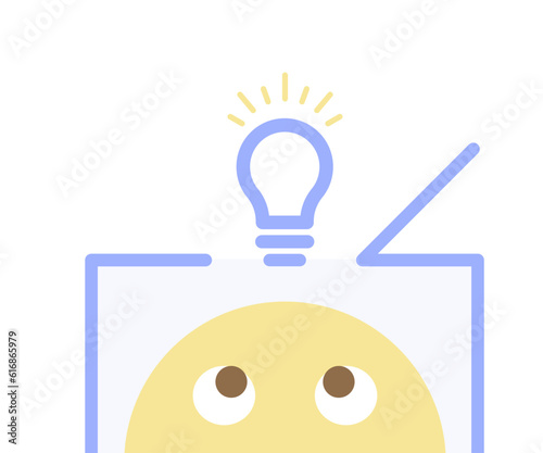 Emoticon thinking outside the box. Lightbulb outside the box representing new innovative ideas and solutions. Vector illustration design