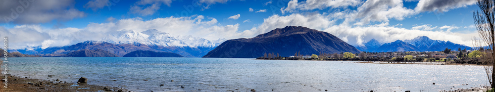 panorama view of lake wanaka one most popular traveling destination in southland new zealand