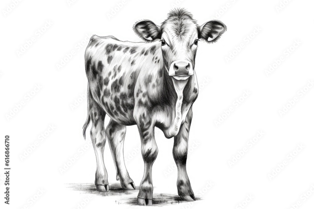 Cute Cow drawing on white background - generative AI