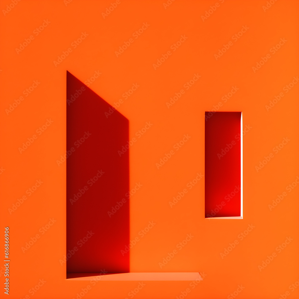 Framing the Imagination: A Modern Sculpture Frame in a Striking Orange Environment. Simple geometric shapes design.