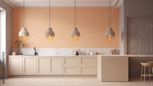 a kitchen with white wall in empty room in the scandinavian style generative ai