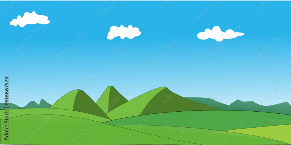 green landscape of mountain with blue sky