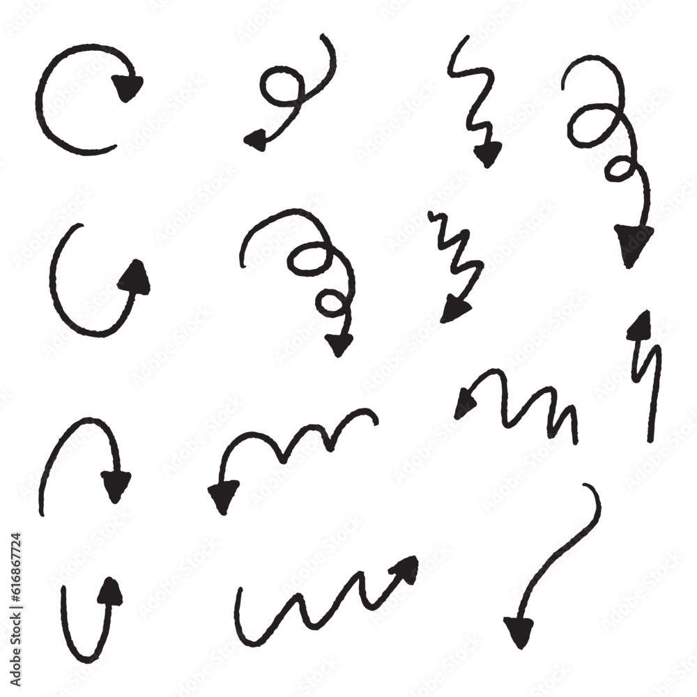 Vector hand drawn arrow elements isolated on white. Vector set of hand-drawn arrows, elements for presentation. hand drawn arrows Vector hand drawn arrow elements isolated on white. Vector set of hand-drawn arrows, elements for presentation. hand drawn arrows