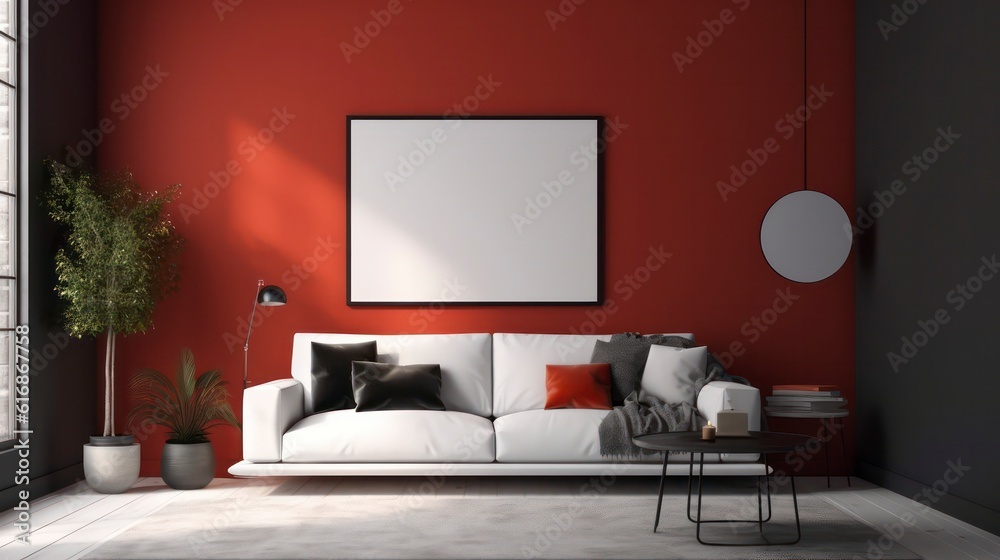 a blank canvas poster in a modern living room in the style of scandinavian minimalism, calming and introspective aesthetic interior design generative ai a blank canvas poster in a modern living room in the style of scandinavian minimalism, calming and introspective aesthetic interior design generative ai