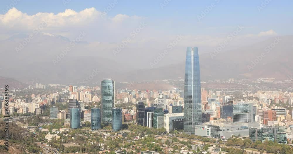 The futuristic cityscape showing the modern architecture of the financial district in Santiago, Chile. The futuristic cityscape showing the modern architecture of the financial district in Santiago, Chile.