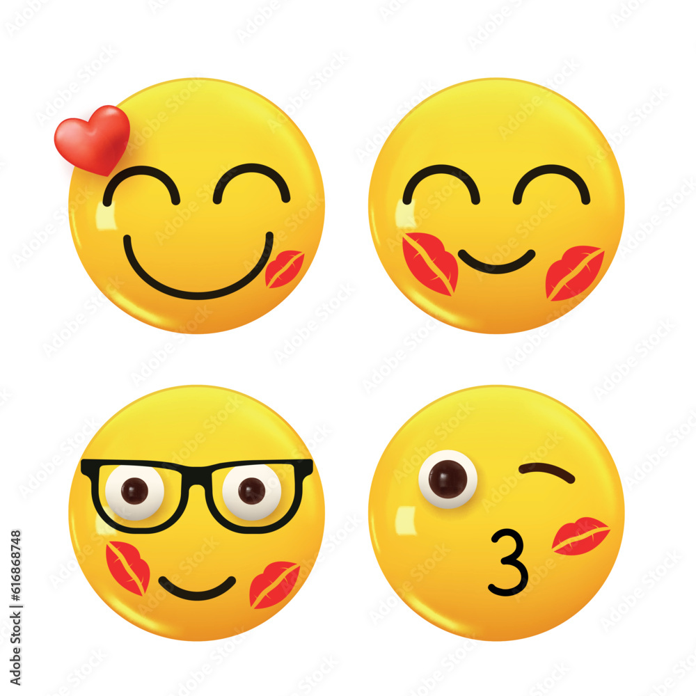 Set of 3d icon yellow color smile emoji. Set Icon Smile Emoji. Vector Set of 3d icon yellow color smile emoji. Set Icon Smile Emoji. Vector