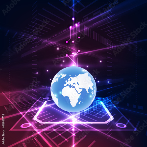 Abstract technology background with circuit board and world map. Vector illustration.