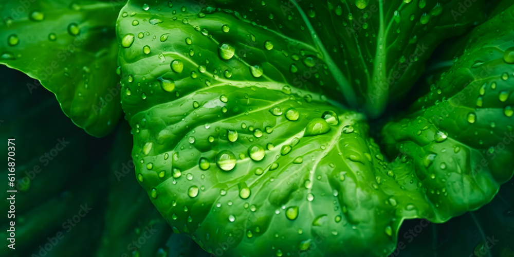Obraz premium Closeup beautiful texture of fresh juicy butterhead,romaine lettuce with water drops.vegetable background.healthy eating with organic food ingredient.generative ai technology