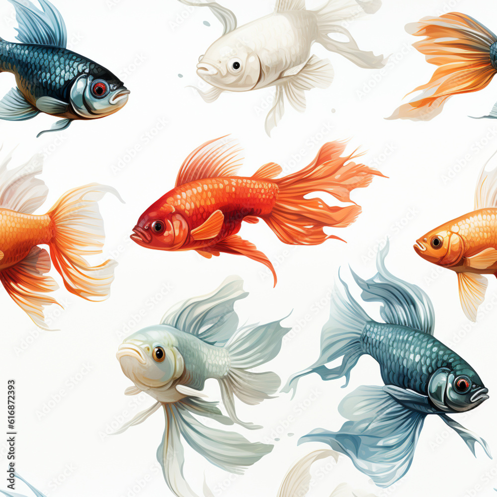 Different Types of Aquarium Fishes Seamless Pattern Mad With Generative AI