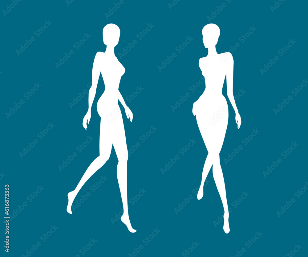 Woman body silhouettes fashion collection. Female mannequin for fashion designs. Vector illustration isolated in white background