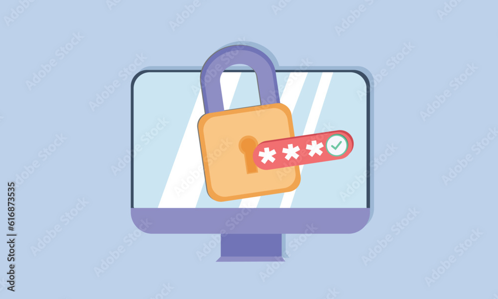 computer password concept vector.on blue background computer password concept vector.on blue background
