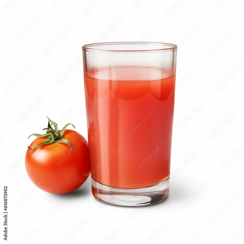 Illustrations, AI generation. A glass of tomato juice isolated on a white background. Illustrations, AI generation. A glass of tomato juice isolated on a white background.