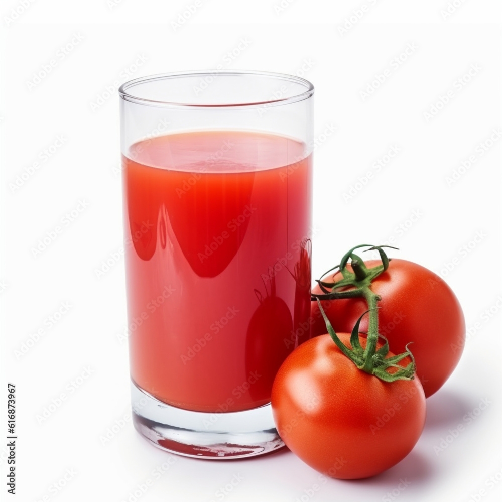 Illustrations, AI generation. A glass of tomato juice isolated on a white background. Illustrations, AI generation. A glass of tomato juice isolated on a white background.