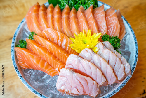 salmon sashimi and sushi in Japanese restaurant  Japanese Food