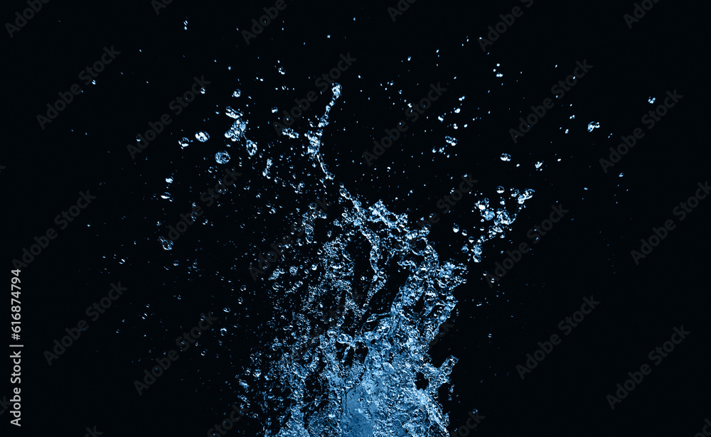 Water splash movement pattern. Water splash on black background.